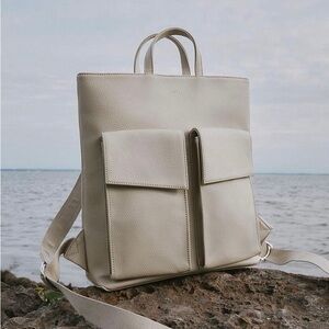 Matt & Nat Myron Vegan Leather Purity Backpack Beige School Bag Outside Pockets